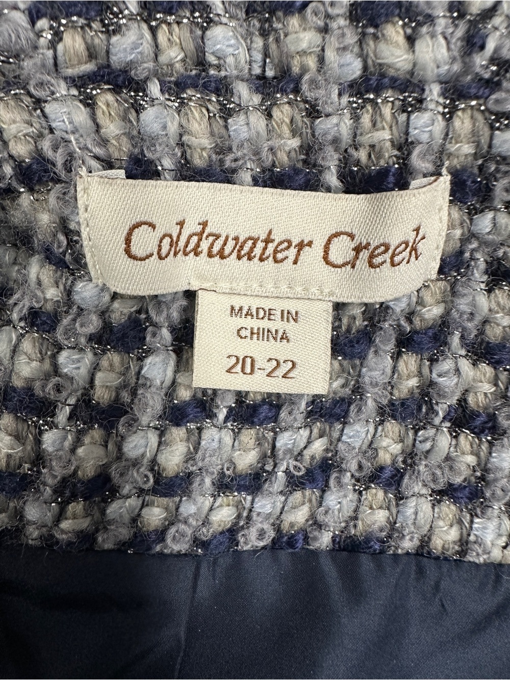 Coldwater Creek open front wool blend tweed blazer blue grey metallic Size 20/22 - Picture 10 of 12